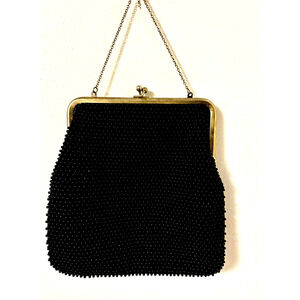1950s • lumured coin purse antique vintage beaded coin purse gold black bag